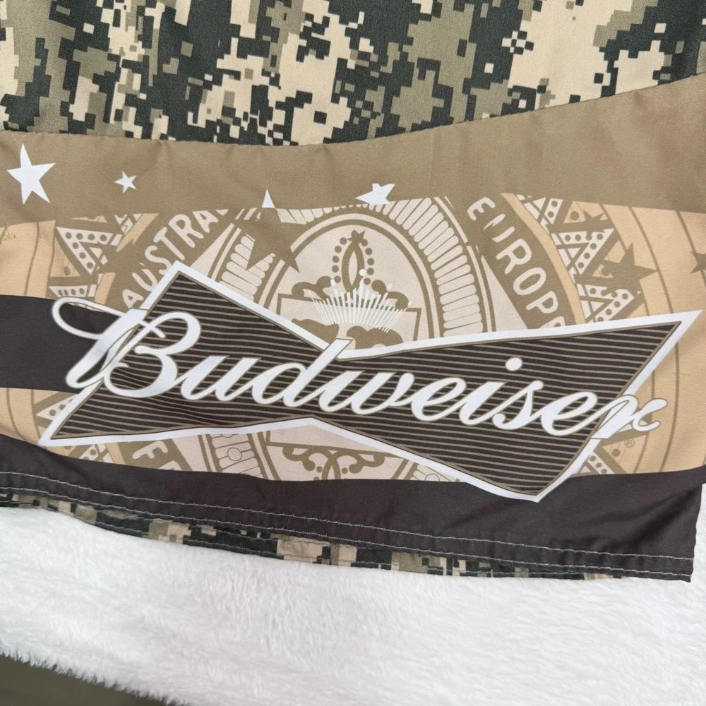 Budweiser Mens XL Digital Camo Board Shorts Green Swim Trunks Logo Mesh Lining